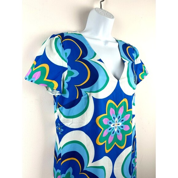 Donna Martin Bold Blue Floral Kaleidoscope Back Zip A Line Dress Size 6 NEW - Picture 8 of 8